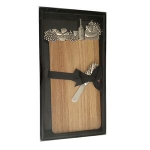 GANZ Wooden Silver Tone Cheeseboard and Spreader Set New in the Box